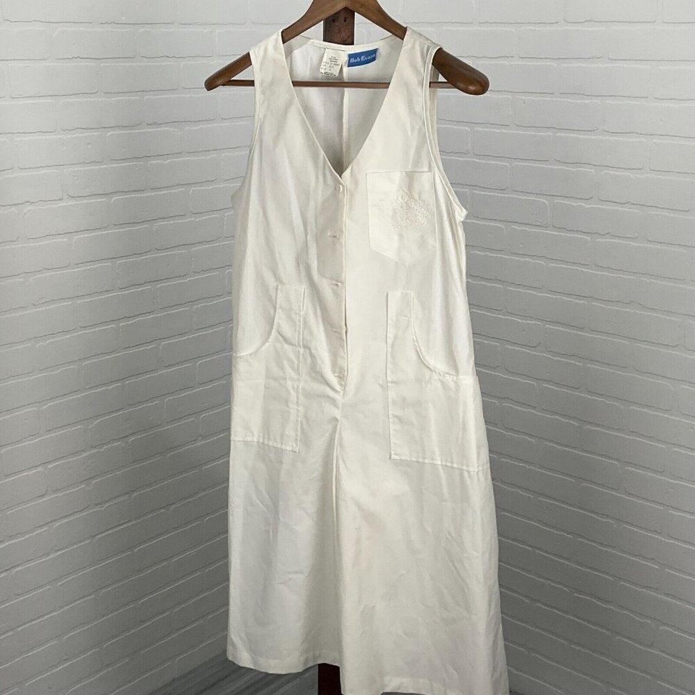 Bob Evans Romper Women 8 White‎ Embroidered Jumpsuit Wide Leg Midi Uniform VTG